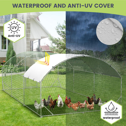 Milleloom Large Metal Chicken Coop, Outdoor Wire Mesh Poultry Cage with 4 Corner Reinforcement Ribs ((9.8' W x 19.7' L x 6.6' H)