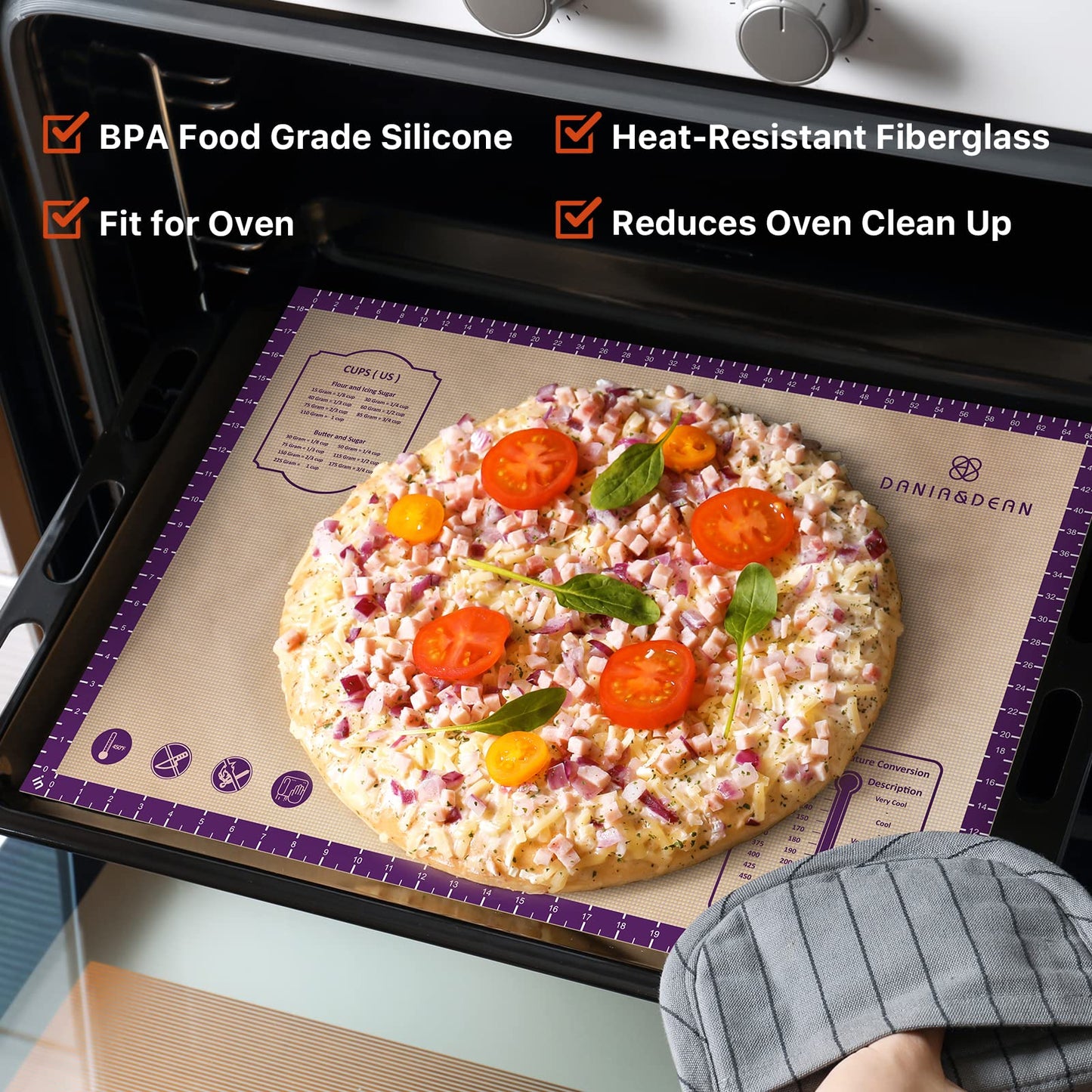 Baking Mat, 26" x 16" Silicone Extra Large Non Stick Baking Sheet Mat with Measurement Non-slip Dough Rolling Mat,Reusable Food Grade Silicone Counter Mat for Making Cookies,Macarons,Bread and Pastry