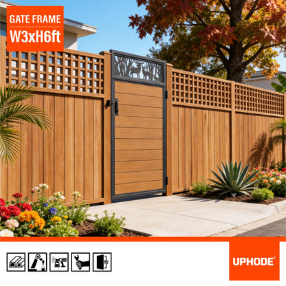 Uphode 3x6FT(34.8" x 70.8") 201 Stainless Steel Fence Gate Kit Heavy Duty, Anti Sag Metal Fence Gate Frame Kit with Board, Morden Garden Gate Hardware Kit Outdoor (Left/Right Free-Installation)