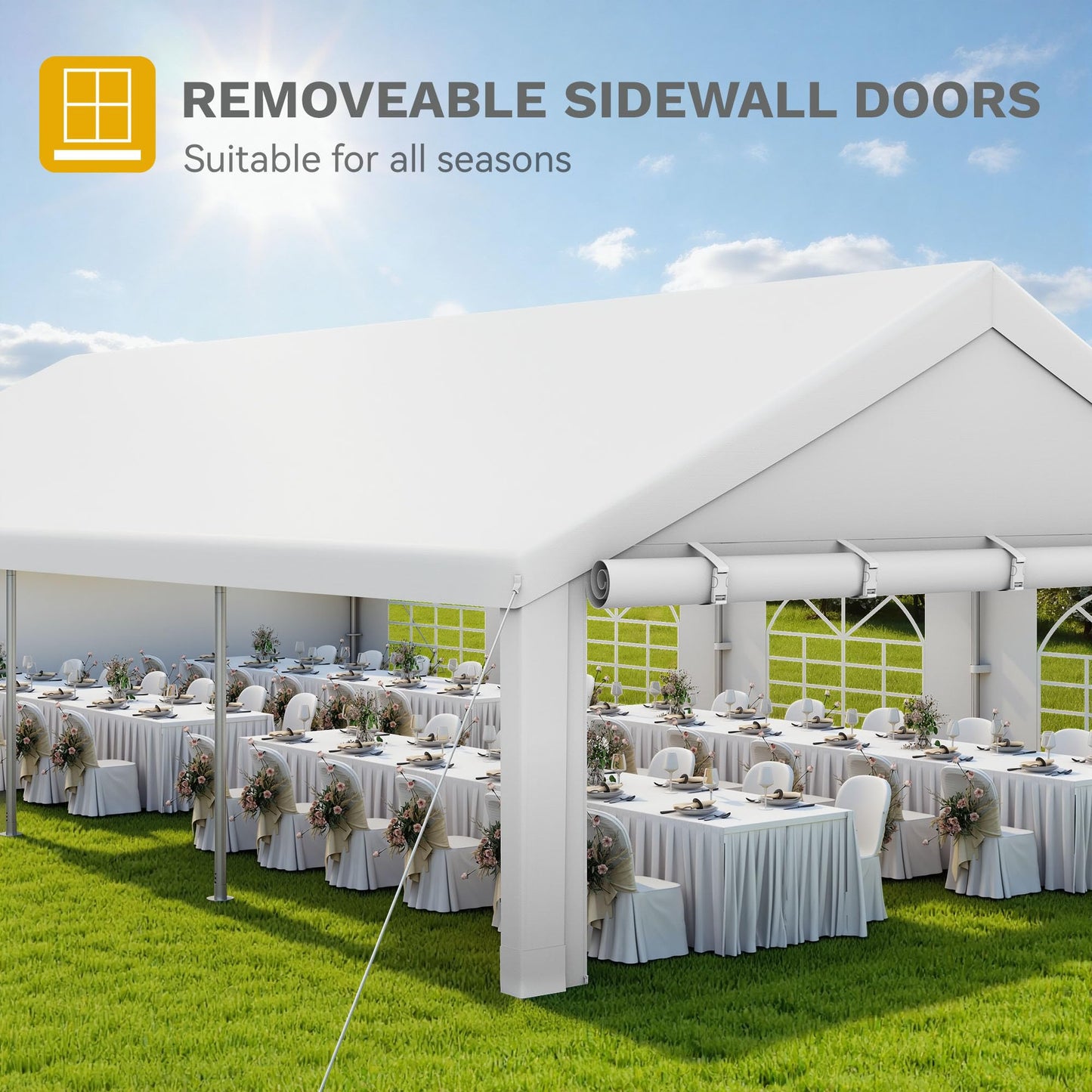 DWVO 20x30ft Party Tent Outdoor Heavy Duty Wedding Event Shelters Galvanized Canopy with Upgraded Large Roof, 2 Storage Bags, Removable PVC Sidewalls, White