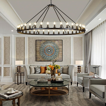 HermnJakk Black Wagon Wheel Chandelier 60-Inch 36-Light,Extra Large Round Rustic Farmhouse Chandelier Metal Circle Chandeliers for Dining Room Living Room High Ceilings