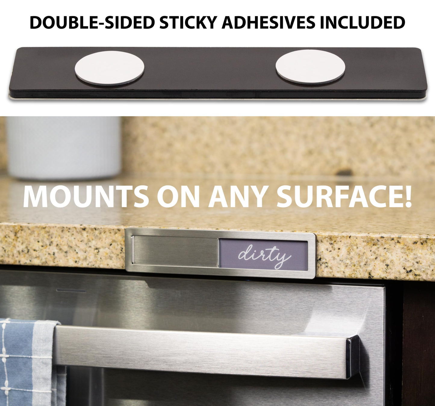 SimplyNeat Clean Dirty Magnet for Dishwasher - Stainless Steel Dishwasher Magnet Clean Dirty Sign - Clean/Dirty Magnetic Signs That Says Clean & Dirty for Home or Kitchen - Optional Adhesive for Non-Metal Surfaces - Millennial Gray and White