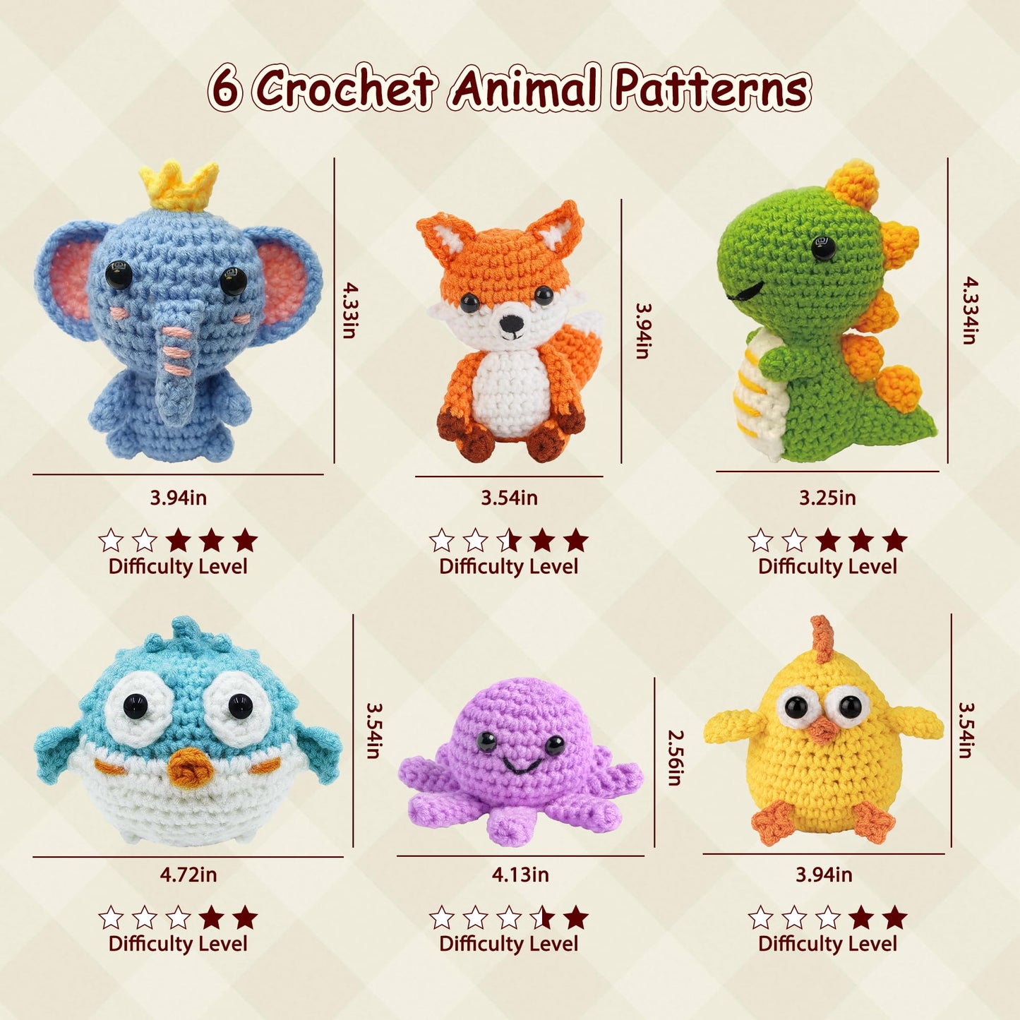 Allaugh Crochet Kit for Beginners Kids: 6pcs Cute Animal Crochet Set Knitting Gift for 8-12 Year Old - Easy to Learn with Step-by-Step Video Tutorials Hook Yarn for Crocheting - DIY Birthday Presents