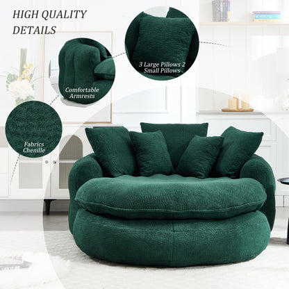 WEALTHOUSE Oversized Oval Floor Sofa Lounger with Pillows Ergonomic Wrap Around Backrest Chenille Fabric Memory Foam Filled Lazy Chair for Adults Living Room (Emerald)