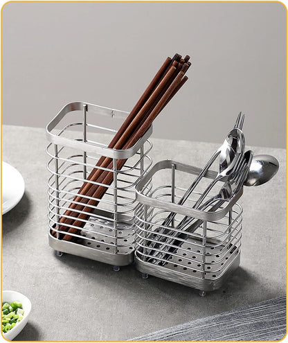 Kitchen Utensil Holder, Stainless Steel Drying Caddy, Rust-Proof Cutlery Organizer for Kitchen Utensils, Silver
