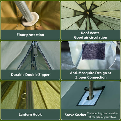 WaldZimmer Canvas Bell Tent 19.7ft Green with Stove Jack and Zipped Removable Floor, Luxury Outdoor Glamping Yurt Cotton Tent for Family Truck Car Camping Hunting Party