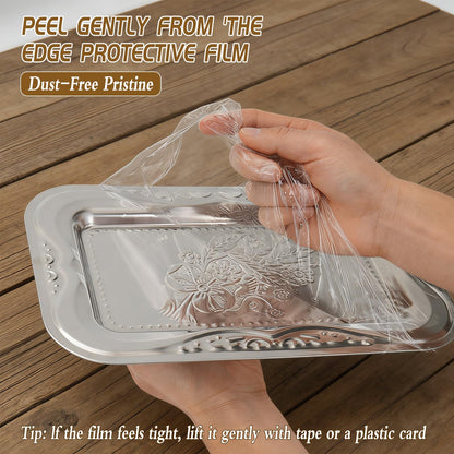 6 Pack Silver Serving Trays Set, Floral Engraved Mirror Decorative Tray Party Platters for Whiskey Cookies Food Dessert Fruit Cupcake Weddings Table Parties Display