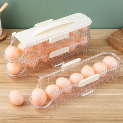 HEMOTON Rolling Egg Holder for Refrigerator - 3 Tiers Automatic Egg Dispenser Organizer for Fridge, 21 Count