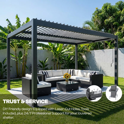 Patio Kingdom 10' x 13' Louvered Pergola Outdoor Aluminum Pergola Kit with Adjustable Roof, All-Weather Metal Gazebo with Drainage System for Patio, Deck, Garden and Backyard Shade, Gray