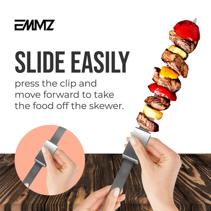 Grilling Skewer–16.5"flat metal skewers with removable Slider (set of 10) Storage Bag stainless steel skewers for BBQ-kabob koobideh-Skewers for kabab Barbecue meat chicken-Grill kebab for camping