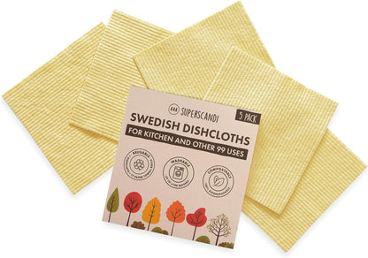 SUPERSCANDI 5 Pack Original Swedish Dishcloths, Reusable Paper Towels for Kitchen, Durable and Absorbent
