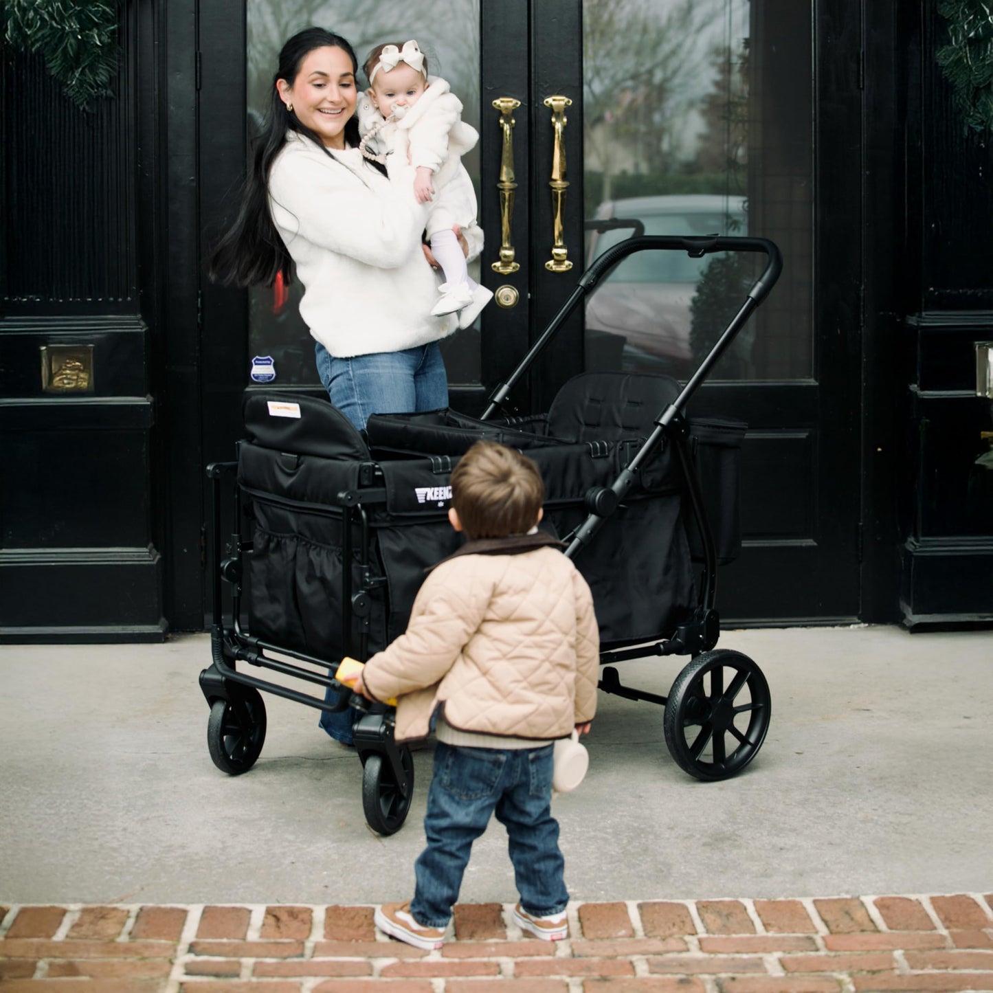 Keenz Viva 2-Passenger Compact Foldable Stroller Wagon with Canopy, Hybrid Push Pull Handle, EVA Wheels, and Storage – Lightweight Stroller Wagon for Toddlers and Kids, Black