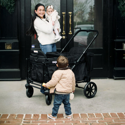 Keenz Viva 2-Passenger Compact Foldable Stroller Wagon with Canopy, Hybrid Push Pull Handle, EVA Wheels, and Storage – Lightweight Stroller Wagon for Toddlers and Kids, Black