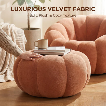Premium Cloud Velvet Bean Bag Chair Set | 43.3" Ergonomic Pumpkin Lounger & Ottoman for Adults, Thick High-Resilience Foam, No Assembly, Compact for Living Room & Bedroom