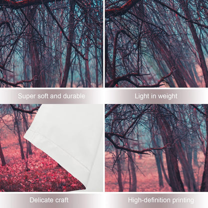 Shrahala Red Nature Stranger Wall Tapestry, Large Green Forest Moonlight Landscape, 59.1 x 82.7 in, Polyester Fiber