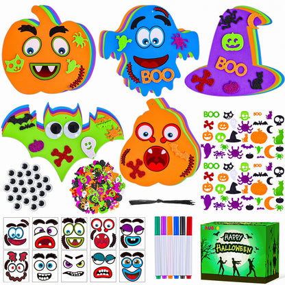 340PCS Halloween Foam Stickers Set, Halloween Crafts for Kids with Pumpkins Ghost Bat Spider Witch Hat DIY Craft Kit for Classroom Activities Party Favors Supplies