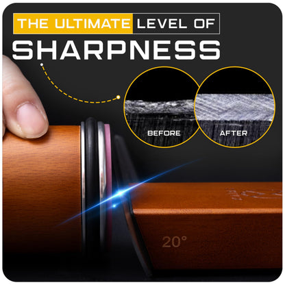 Orivix Rolling Knife Sharpener Kit – Magnetic 2-Angle Base, 3.86 Inches Longer Wooden Roller, 2 Grit Discs (600 Diamond & 3000 Ceramic), Leather Strop & Cleaning Eraser