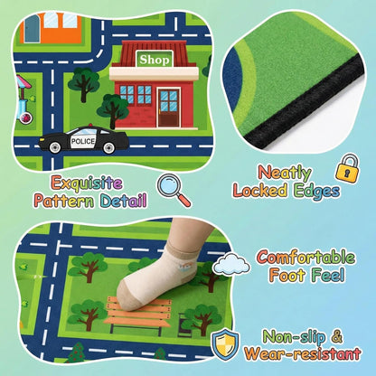 2.5x4 Kids Car Rug Play Mat Feet City Life Road Traffic Carpet for Bedroom Playroom Non Slip Backing Washable Floor Mat