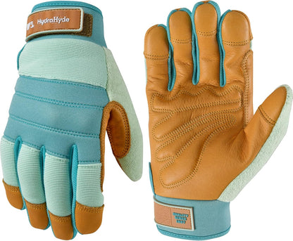 Wells Lamont Women's Medium HydraHyde Water-Resistant Leather Palm Hybrid Work Gardening Gloves (Pack of 1) Blue