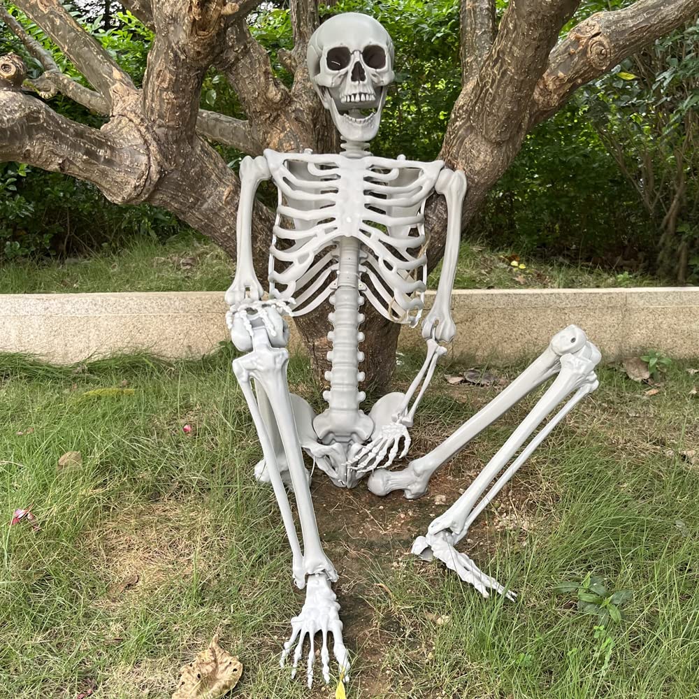 Wocst 5.4Ft/165cm Halloween Skeleton Full Body Life Size Human Bones with Movable Joints for Indoor Outdoor Halloween Props Decorations