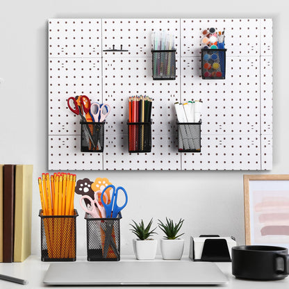 Colingmill 6 Sets Pegboard Cups with Hooks Pegboard Pencil Holder Bin Organizer Black Square Peg Board Accessories Metal Pencil Holder Cup for Home Office Workbench Craft Room Workshop Garage Tool