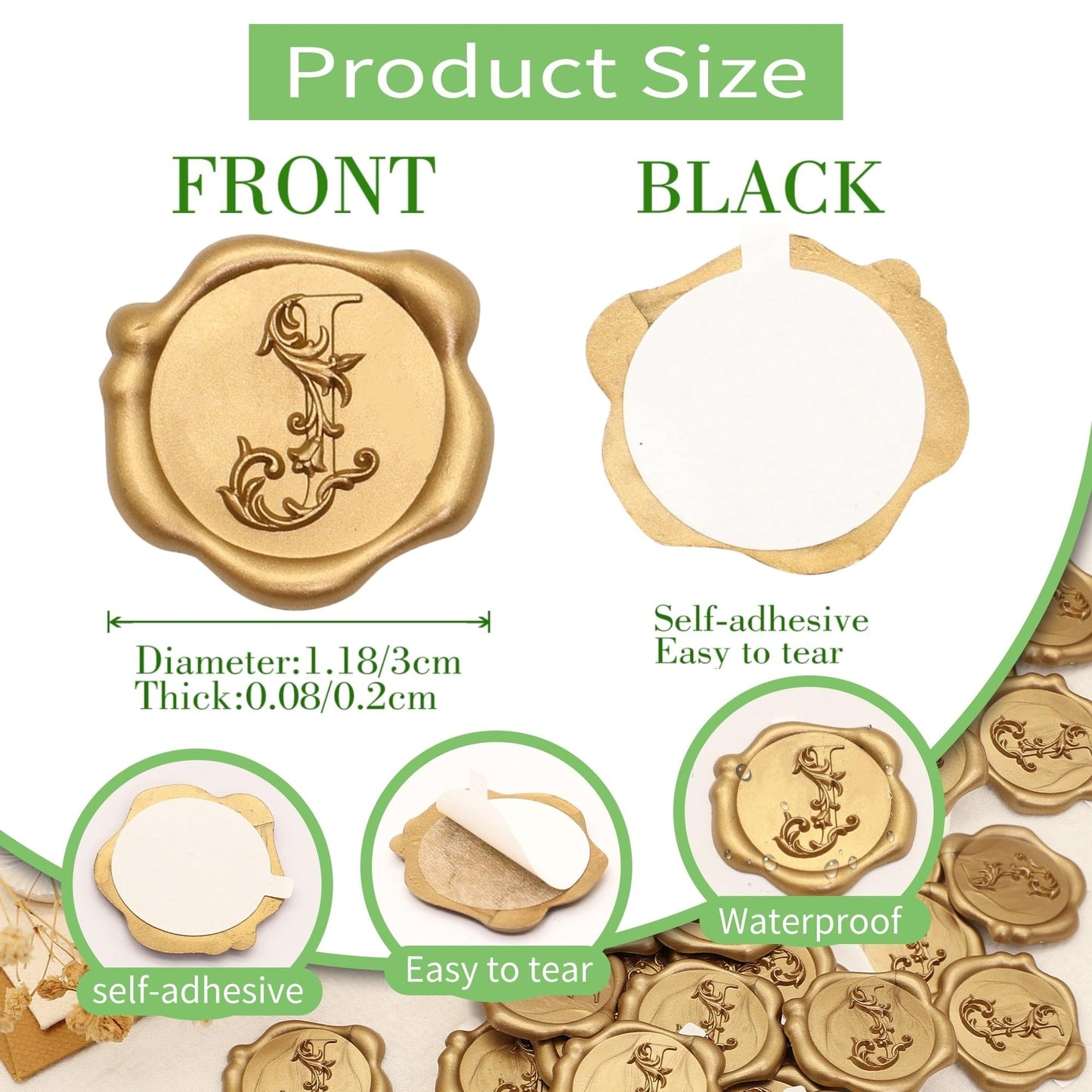 SWANGSA Initial Alphabet Wax Seal Stickers, 50 Pcs Antique Gold 3D Floral Letter C Envelope Seal Stickers Self- Adhesive, Perfect for Wedding Invitation, Christmas, Gift Wrapping
