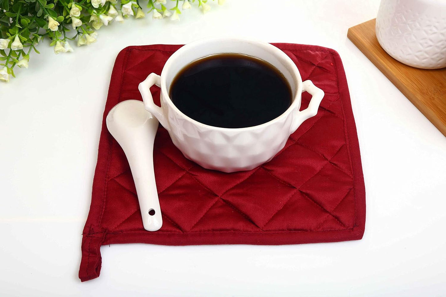 Pot Holders 100% Cotton (Pack of 10) - 8" x 8" Square, Solid Red Color, Everyday Quality Kitchen Cooking