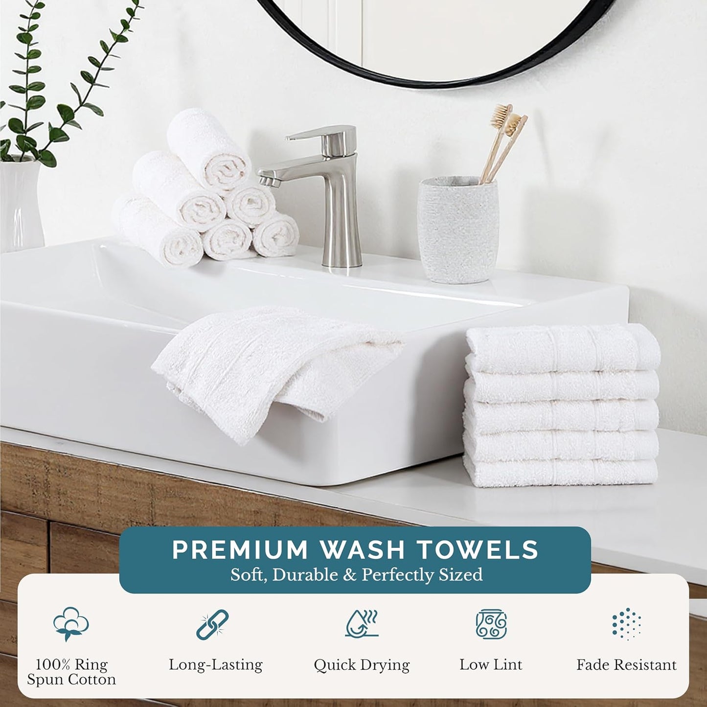 12 Pack 13x13 inches 100% Set Casa Platino White Washcloths - - Cotton - Premium Quality Wash Cloths for Bathroom