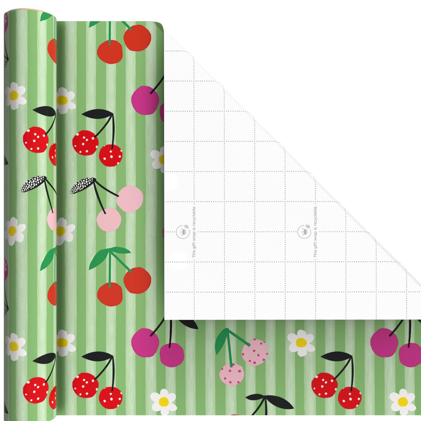 Hallmark Strawberry Scented Wrapping Paper Mini Rolls, 3-Pack (Strawberries, Lemons, Cherries) for Birthdays, Easter, Mother's Day, Bridal Showers, Any Occasion - 45 Sq. Ft. Total