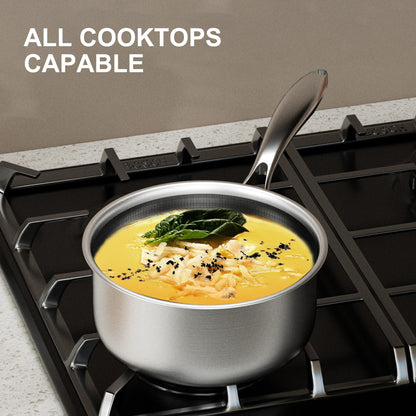 COOKER KING 3 Quart Stainless Steel Saucepan with Lid, Tri-Ply Ceramic Nonstick Pot (Metal Utensil Safe), Dishwasher & Oven Safe up to 900°F, Induction Cookware for All Stovetops