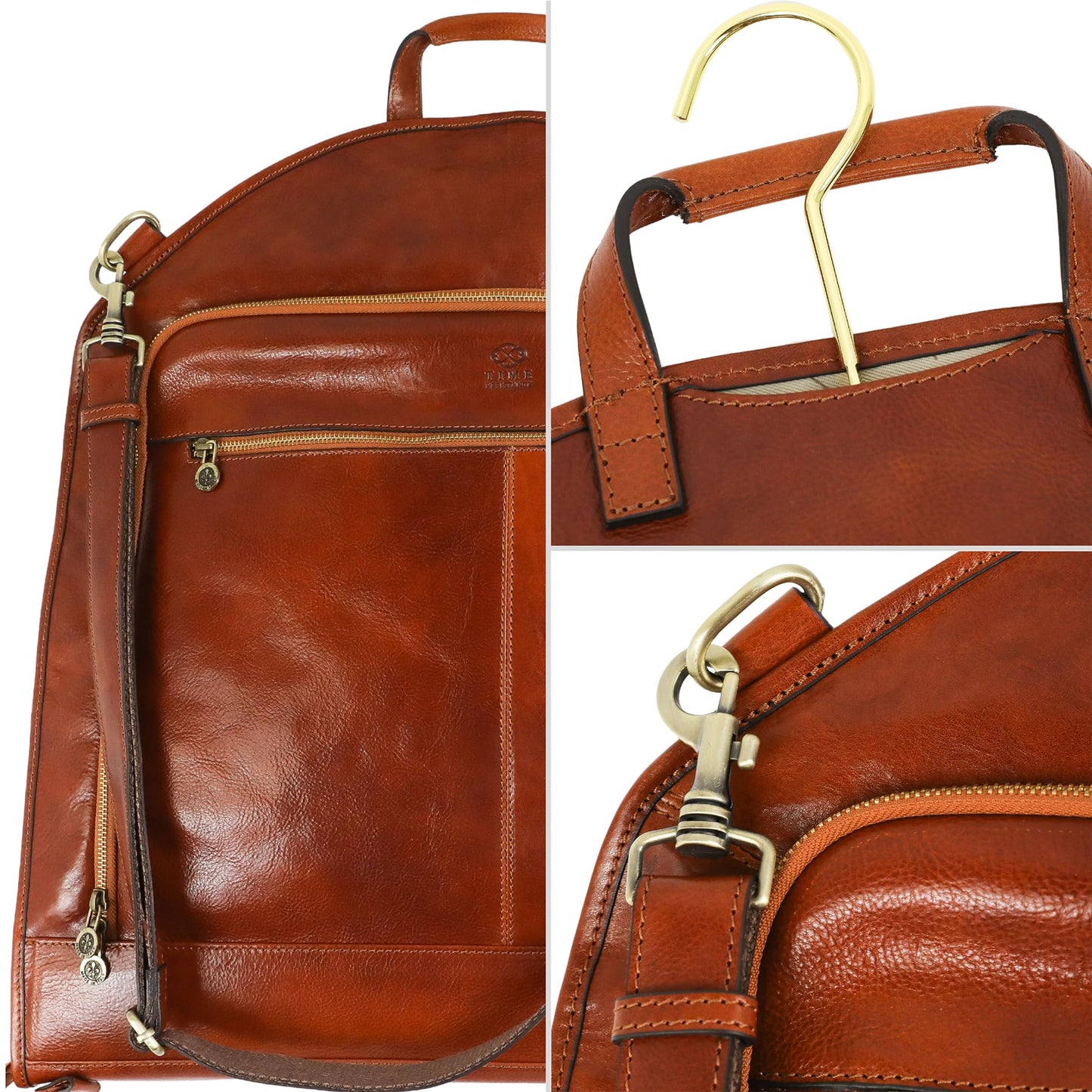 Time Resistance Leather Garment Bag - Slim Carry-On Suit Carrier for Dress Protection (Cognac Brown)