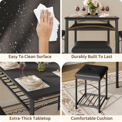 Garvee Dining Table Set for 4, Kitchen Table with Upholstered Bench and 2 Stools, 4 Pieces Kitchen Table Set with Storage Rack & Metal Frame for Small Space, Kitchen Table and Chairs Set for Apartment