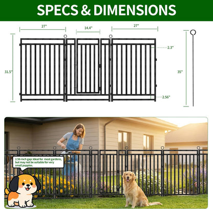 Decorative Garden Fence Metal Dog Fence Outdoor, 40in (H) x 90ft (L), 35 Panels + 5 Gates, Heavy Duty Garden Fencing Animal Barrier for Patio & Flower Bed, Black-Silver