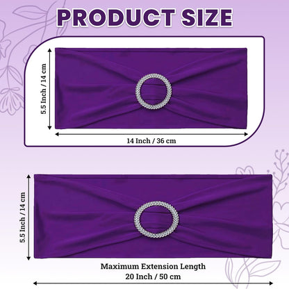 MDS Spandex Chair Sashes - Pack of 125 Elastic Stretch Bows with Buckle Slider for Wedding Decor - Purple
