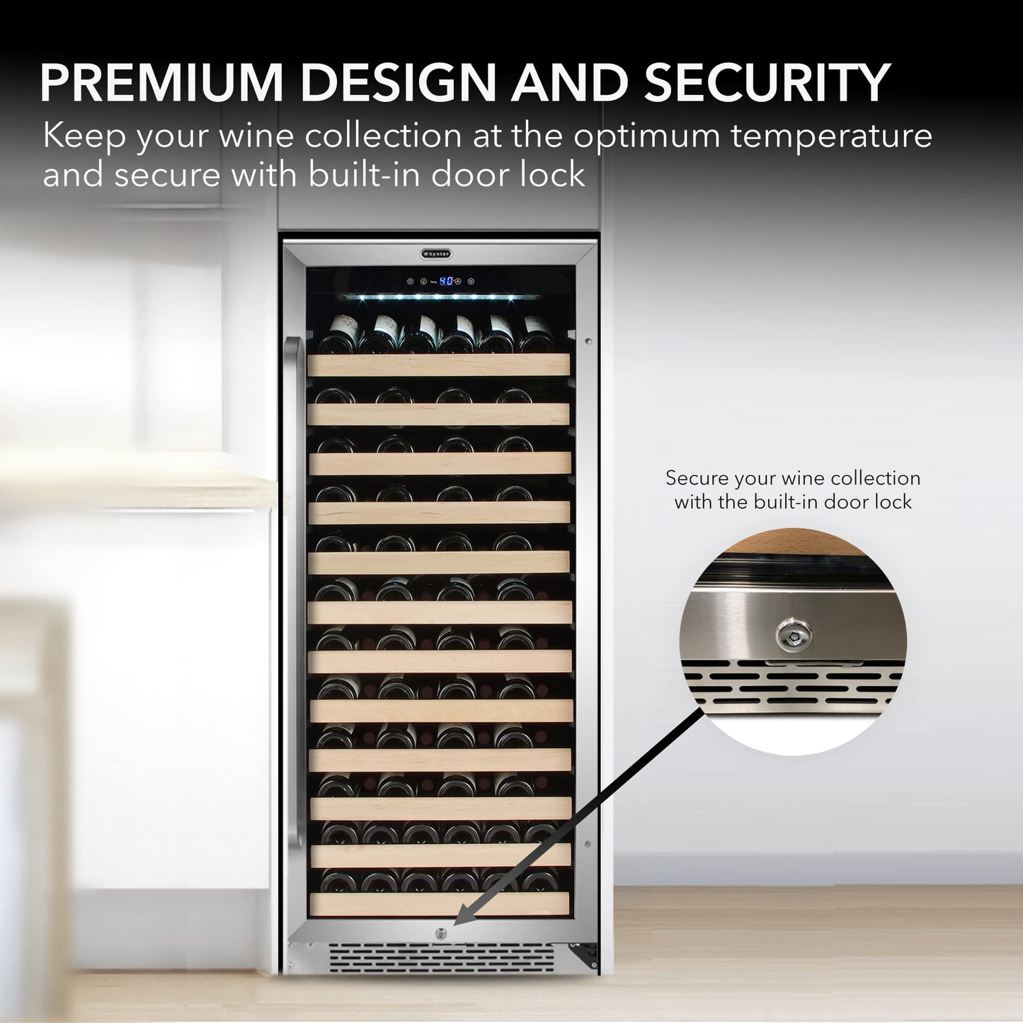 Whynter BWR-1002SD 100 Built-in or Freestanding Stainless Steel Compressor Large Capacity Wine Refrigerator Rack for Open Bottles and LED Display, Black