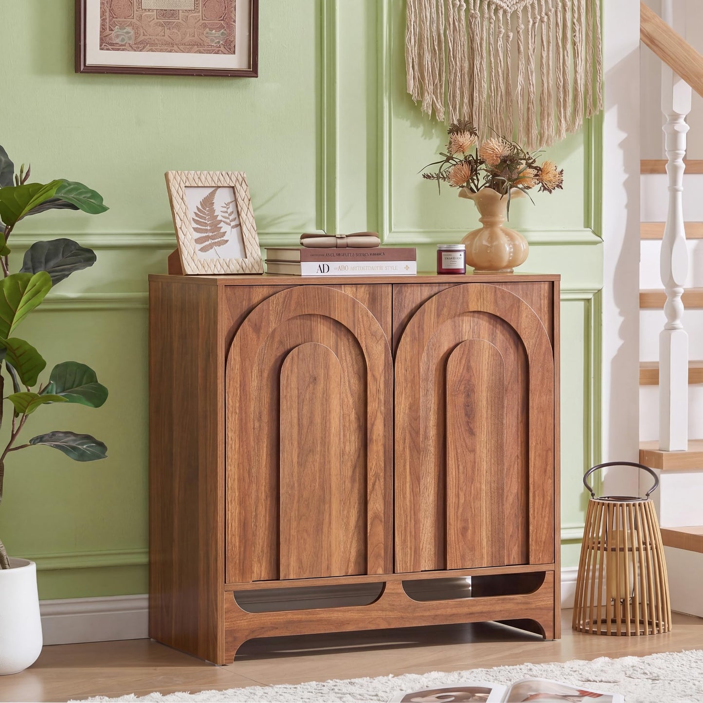 Bifins Modern Buffet Cabinet with Storage, 94.5" W Fluted Arched Sideboard Cabinet with Adjustable Shelves & Doors, Wooden Coffee Bar Storage Station for Dining Room, Kitchen, Living Room, Entryway