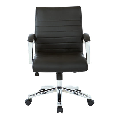 Office Star FL Series Executive Faux Leather Adjustable Office Chair with Built-in Lumbar Support, Low-Back, Black