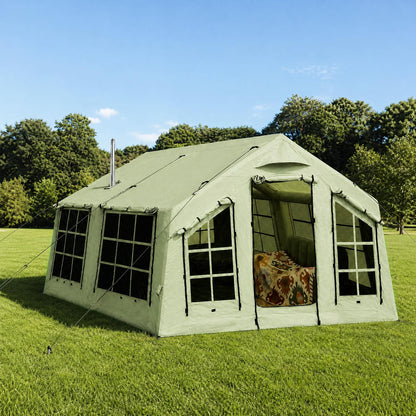 KNUO 2026 Upgraded 100% Waterproof Inflatable Camping Tent for 6~8 People, Large Blow-Up Air Tent, No Assembly Needed Luxury Glamping House, 12x15ft Oxford Fabric, Green