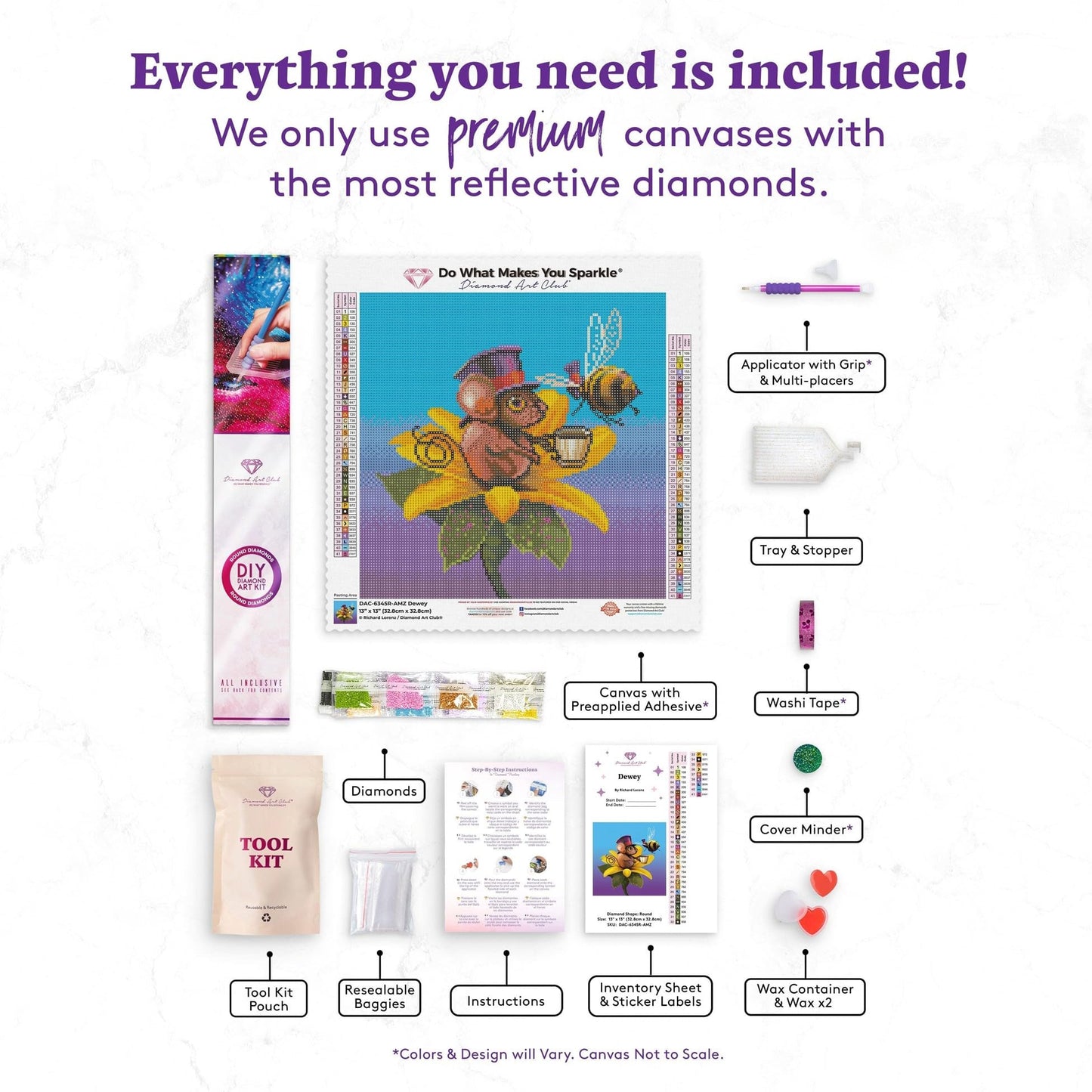 DIAMOND ART CLUB Dewey - Mouse Diamond Painting Kit, Fun DIY Crafts for Adults, Round Diamond Art Canvas, 13" x 13" (32.8 cm x 32.8 cm)