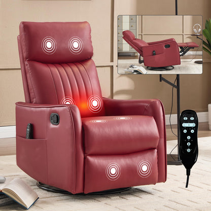 KEIKI 4-in-1 Manual Swivel Rocker Recliner Chair for Living Room, Faux Leather Nursery Glider Rocking Chairs with Back Massager & Heat, Engineered for Compact Apartment Comfort Lounging Daily, Red