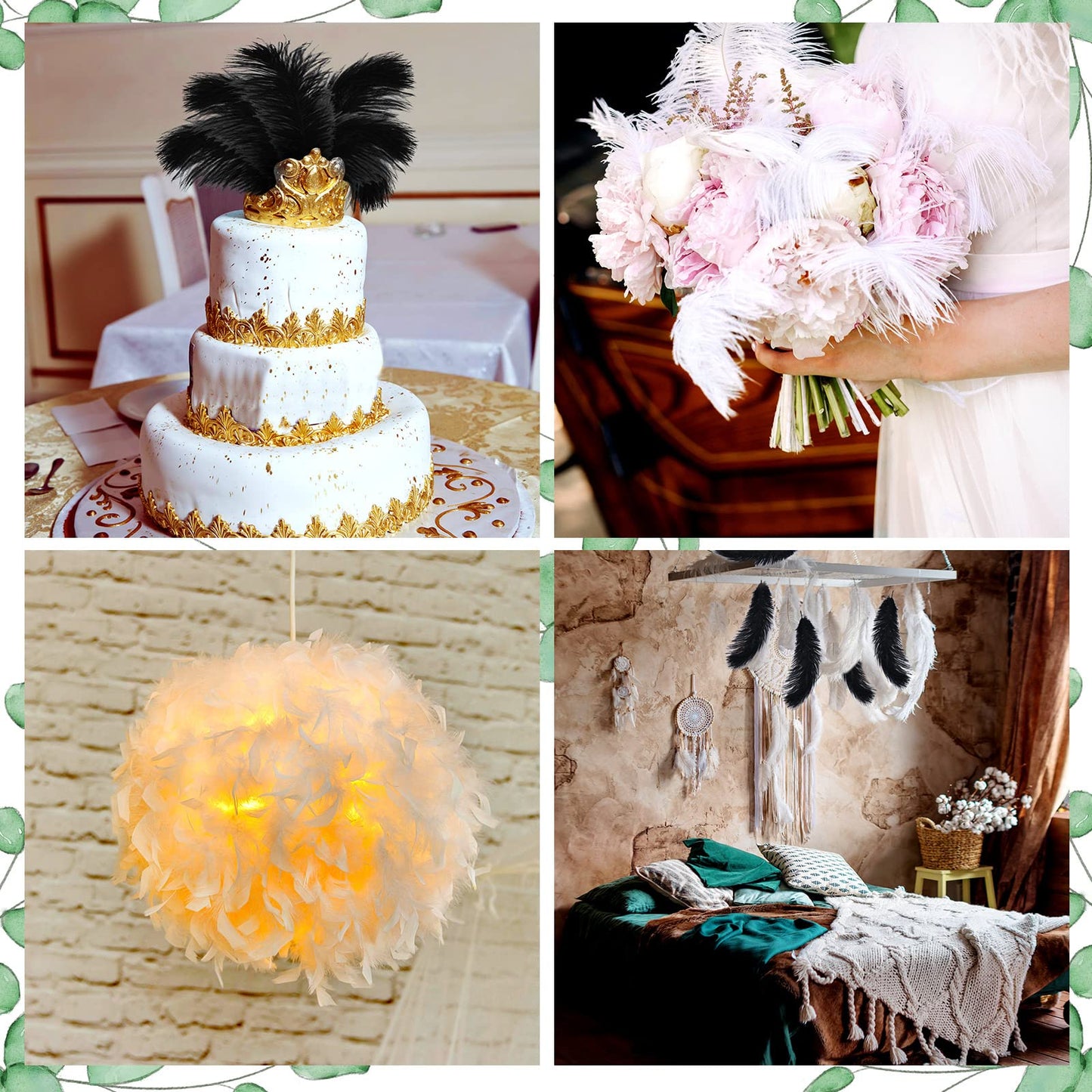 Giegxin 100 Pcs Natural Ostrich Feathers Bulk for Centerpieces 8-10 Inch/ 20-25 cm White Black Ostrich Feathers for DIY Crafts Christmas Wedding Masquerade Party Decorations