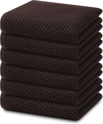 Homaxy 100% Cotton Waffle Weave Dish Towels - Ultra Soft & Absorbent | Quick Drying, 13 x 28 Inches, 6-Pack, Dark Brown
