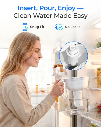 Waterdrop Replacement for Brita® Filters, Pitchers, Dispensers, NSF Certified Pitcher Water Filter, Brita® Classic OB03, Mavea® 107007, 35557, and More, Pack of 6