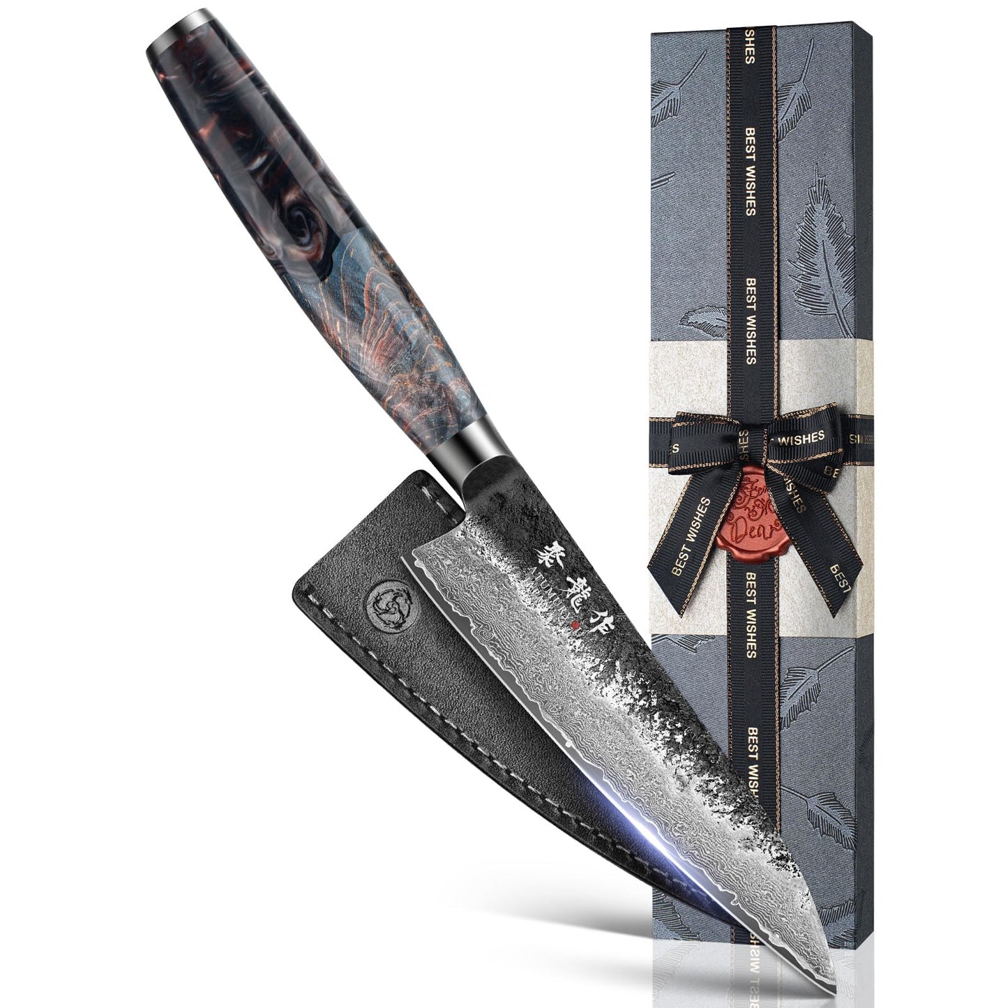 5.5'' Japanese Utility Knife with VG10 Core, Handcrafted 67-Layer Damascus Chef Knife with Ergonomic Handle, Full Tang Multi-Purpose Petty Knives with Luxury Gift Box, Cooking Gifts for Men