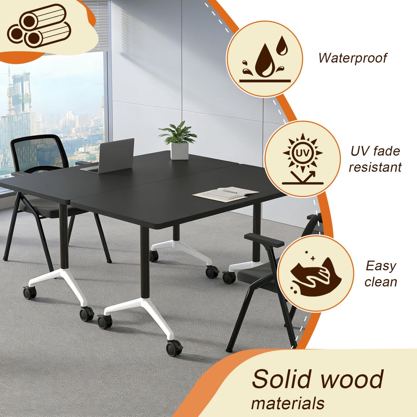 rzoizwko 55.1" Folding Conference Table with Wheels,2 Pack Heavy-Duty Flip-Top Reconfigurable Training Table System,Rolling Conference Room Tables for Office, Classroom & Meeting Rooms