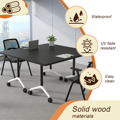 rzoizwko 55.1" Folding Conference Table with Wheels,2 Pack Heavy-Duty Flip-Top Reconfigurable Training Table System,Rolling Conference Room Tables for Office, Classroom & Meeting Rooms