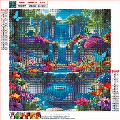 MMAHD 5D Diamond Painting Kit, Enchanted Waterfall Garden with Blue Butterflies, Full Drill Crystal Rhinestone Embroidery Art, Nature Scene (Landscape)