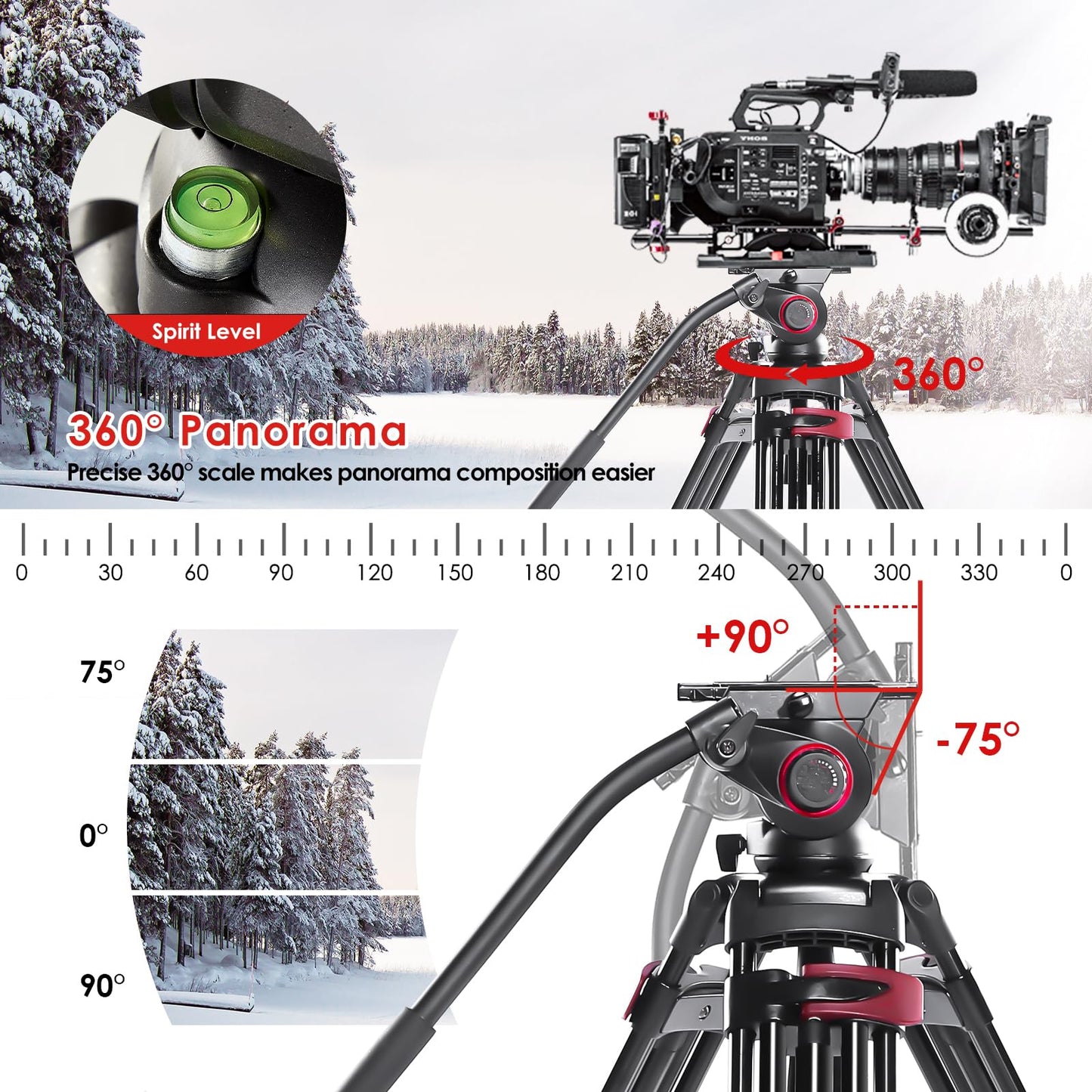 miliboo Heavy Duty Tripod Professional Video Tripod Fluid Head Tripod with Adjustable Damping, Photography Tripod for Large Equipment, Load 33 lbs, Included Ground Spreader, Aluminum MTT609A