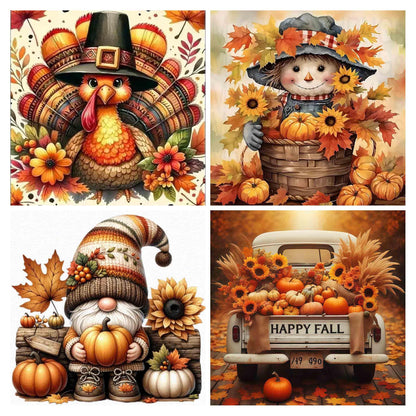 4 pack Thanksgiving Day Diamond Art Kits for Adults Beginners,Fall Turkey Pumpkin Diamond Painting Kits for Adults,5D Full Drill DIY Diamond Dot Gem Art Kit Wall Home Decor Arts Craft 12x12 inch