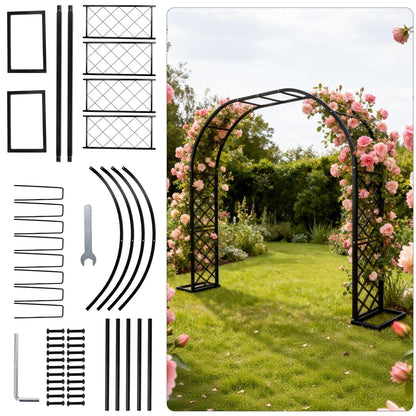 Vioranex Black Heavy Duty Galvanized Steel Garden Arch - 7 Feet Tall, Iron Trellis for Climbing Plants, Wedding Arch, Outdoor Patio Decor, 82.6" W x 92" H